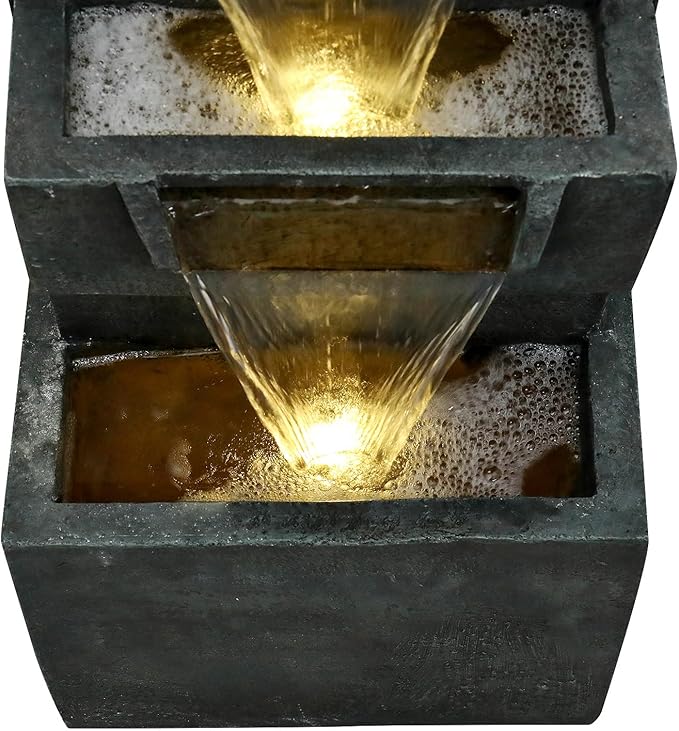 39.3" H Modern Water Fountain 5-Tier Outdoor Garden - Water Fountain w/LED Lights Cascading Waterfall Features for Home Garden Backyard Decor