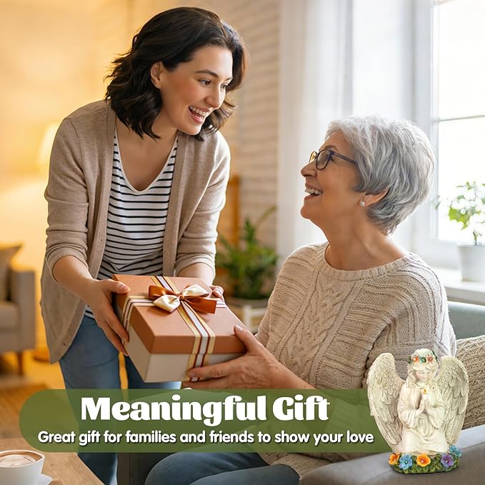 Garden Angel Statues for Outside, Solar Praying Angels Outdoor Statue Decor, Resin Figurine Sculpture for Patio Yard Lawn Birthday Christmas Sentimental Gifts for Mom Grandma Women Mother in Law