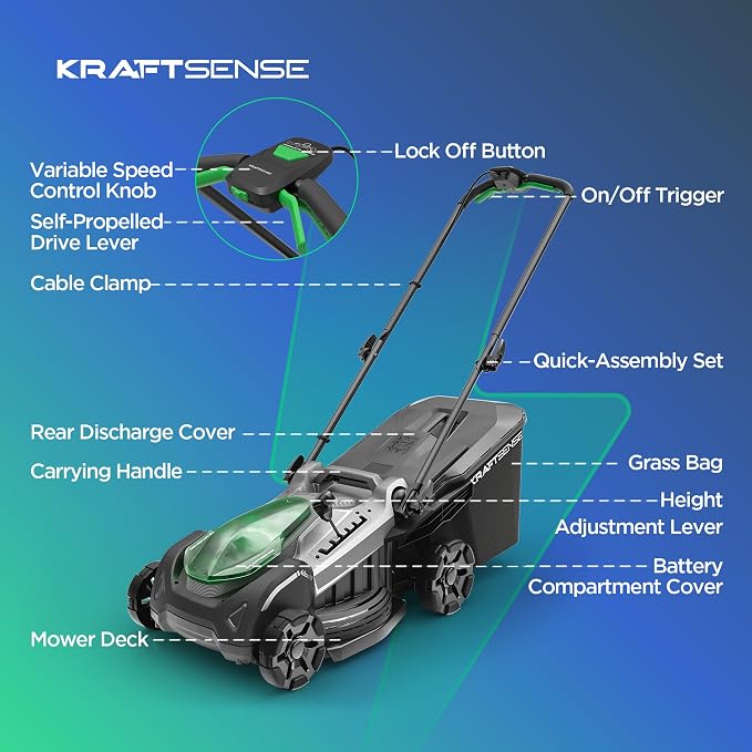 18" Electric Lawn Mower, 40V Self-Propelled Cordless Lawn Mower with 2x5.0Ah Batteries & Charger, Brushless Motor, 2-in-1 Mulching & Bagging, 6-Position Height Adjustment, for Small to Medium Yards - Image 9