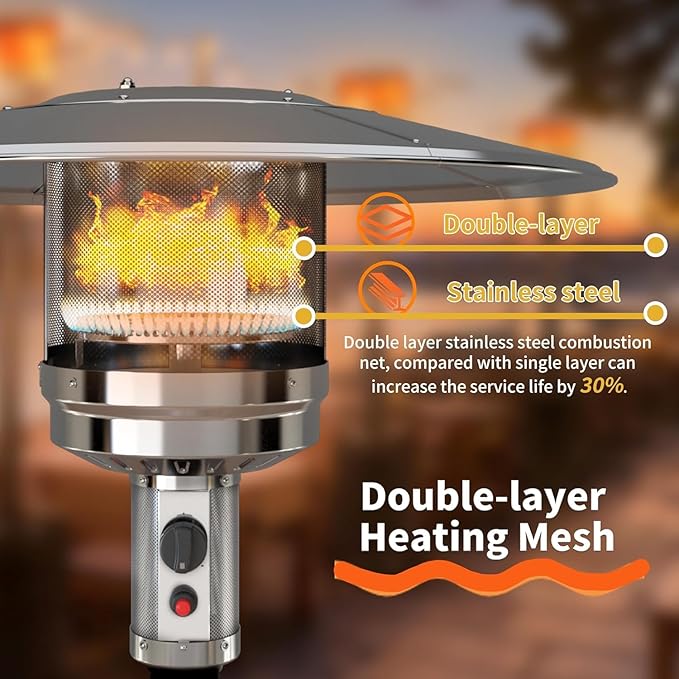 50,000 BTU Outdoor Propane Patio Heater with Wheels – Wicker-Style Propane Tank Cover, Weighted Base, Easy Ignition & Safety Tilt Shut-Off for Patio & Outdoor Living Spaces
