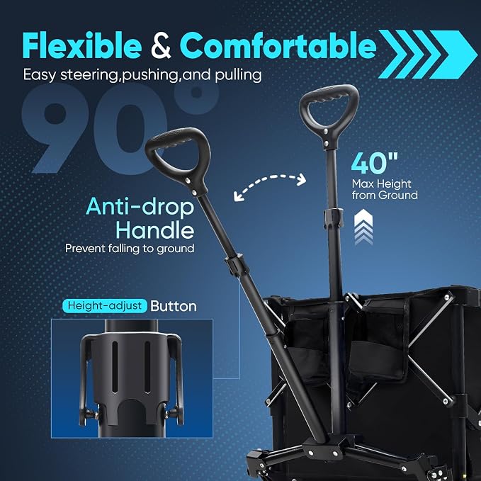 Sekey Collapsible Foldable Wagon with 330lbs Weight Capacity, Heavy Duty Folding Wagon Cart with Big All-Terrain Wheels & Drink Holders. Black - Image 7