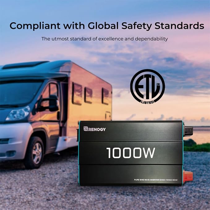 Renogy 1000W Pure Sine Wave Inverter 12V DC to 120V AC Converter for Home, RV, Truck, Off-Grid Solar Power 110V with Built-in 5V/2.1A USB Port, Hardwire Remote Controller - Image 10