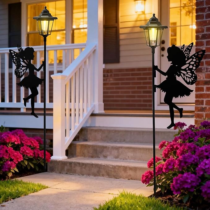 ZKLiLi Fairy Solar Garden Light,Outdoor Garden Fairy Decor Waterproof Large Hanging Lantern Lights Decorations for Patio Yard Porch Lawn Pathway Statues Outdoor Decor Gifts(Warm Light)