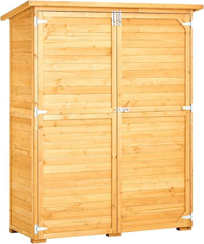 VEVOR Outdoor Storage Shed, Large Wooden Outside Storage Cabinet with Waterproof Roof and Metal Frame, Double Lockable Doors Garden Tool Shed Storage House Cabinet with Shelves, 55.1"x23.6"x67.5" - Image 9