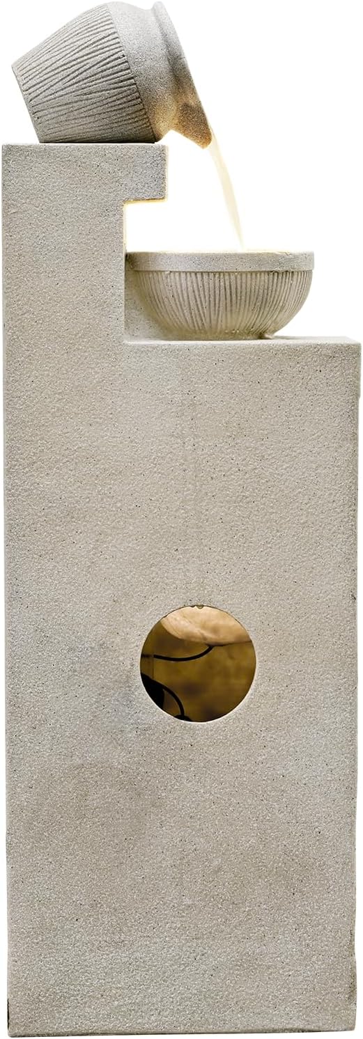 42.52" Outdoor Garden Water Fountain with Lights 4 Tiers Cascading Large Waterfall Floor Standing Fountain for Patio, Backyard, Deck, Porch and Home Art Decor