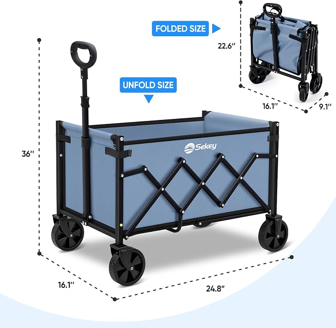 Sekey Wagon Cart with Wheels with 220LBS Capacity,Heavy Duty Wagon Carts Foldable,Lightweight Utility Portable Cart for Grocery, Shopping, Garden, Camping. Blue - Image 7