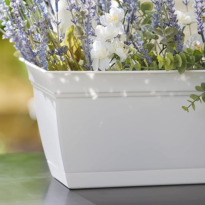 The HC Companies ECW30000A10 Indoor Outdoor 30 Inch Eclipse Series Window Flower Garden Ornamental Planter Box with Removable Attached Saucer, White