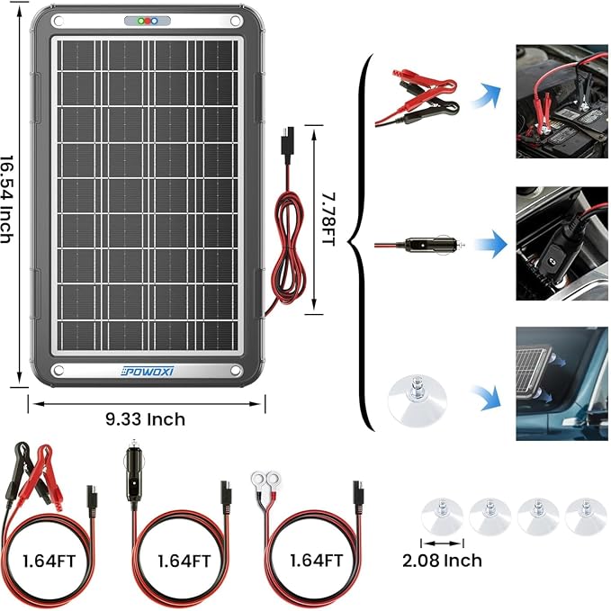 POWOXI 12V Solar Car Battery Charger: 15W Solar Trickle Charger Maintainer with MPPT Controller for Car - RV Boat Marine Motorcycle - Solar Panel Kit for Automotive Trailer Truck Snowmobile Tractor - Image 9