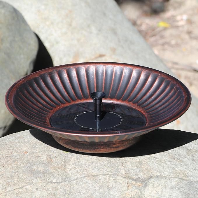 12.3" Solar Fountain Bird Bath for Outside, Metal Solar Bird Bath Fountains, Bird Bath Bubbler for Garden Patio Decor (Copper)