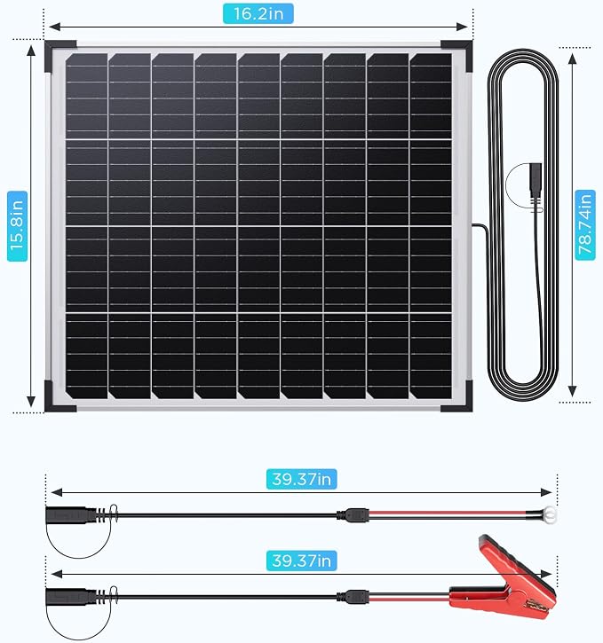 30W 12V Solar Battery Charger & Maintainer, Waterproof Trickle Charging Kit with IP68 Intelligent Controller, High-Performance Tempered Glass, for Car, RV, Marine, Camper and Trailer - Image 9