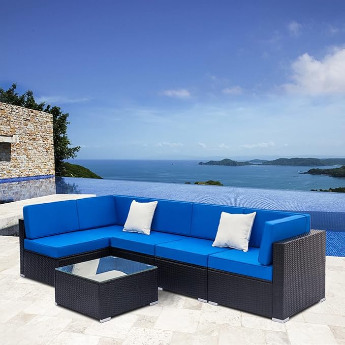 Outvita Outdoor Patio Conversation Sets, 7 Pieces PE Rattan Sofa Wicker Patio Furniture Sets with Washable Cushions Outdoor Indoor Use Backyard Porch Garden Poolside