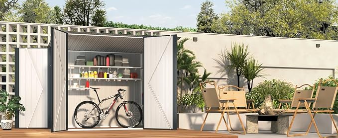 AECOJOY 4'x7' Outdoor Storage Lean to Shed,7x4 Outdoor Horizontal Metal Sheds & Outdoor Storage with Triple Lockable Door, Small Metal Storage Cabinet for Bicycles, Tools Storage for Garden Use - Image 7