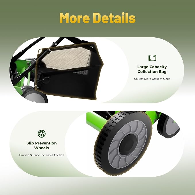 20-Inch Manual Lawn Mower Push Reel Manual Grass Cutter for Small to Medium Lawns, Lightweight & Easy to Maneuver, Eco-Friendly and Quiet Operation - Image 7