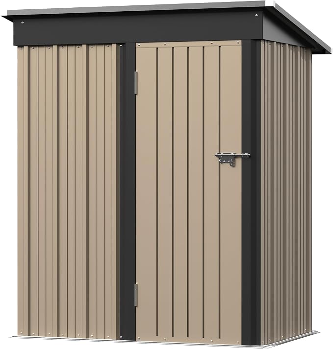 Greesum Outdoor Storage Shed 5 x 3 ft. Utility Tool Shed Metal Storage Garden Shed with Door & Lock for Patio Storage, Brown - Image 7
