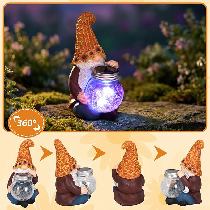 Lyeasw Garden Gnomes Outdoor-Sunflower Gnome Statues with Solar Glass Jar for Yard, Patio, Porch, Lawn Ornaments- Unique Gardening Gifts for Mothers Day, Housewarming
