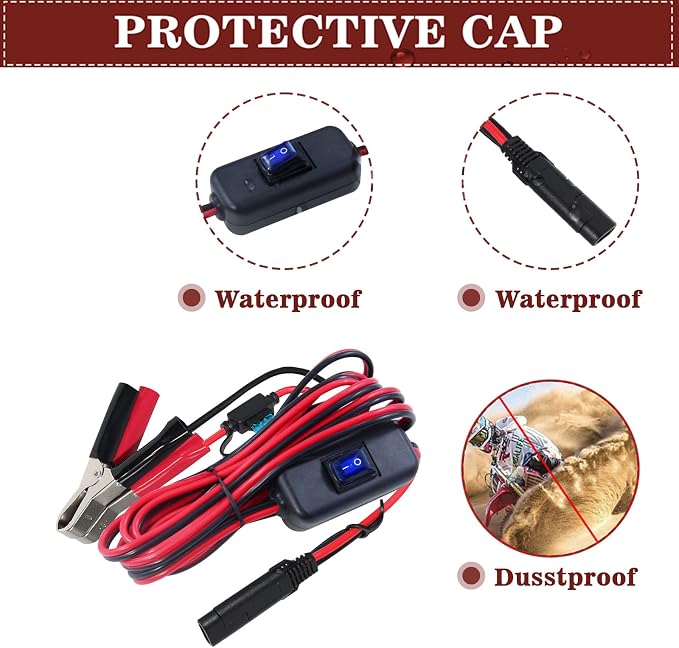 SAE to Battery Alligator Clip - 12V SAE 2Pin Quick Disconnect Cable 10ft SAE to Battery Clamp Cord 15A Fuse (10FT) - Image 7