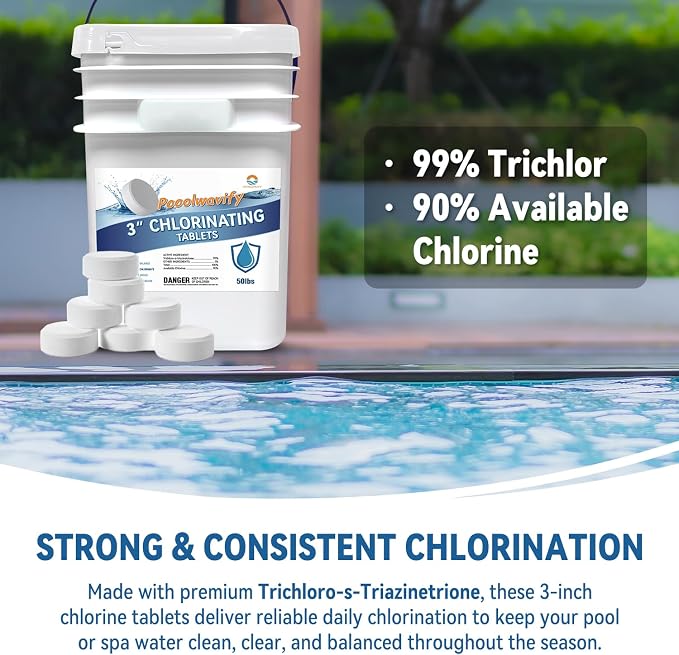 3 Inch Chlorine Tablets for Swimming Pools & Spas | 90% Available Chlorine Trichlor Pool Tablets | Long-Lasting Slow Dissolving Sanitizer for Clean & Clear Water (3inch-50Lbs) - Image 7