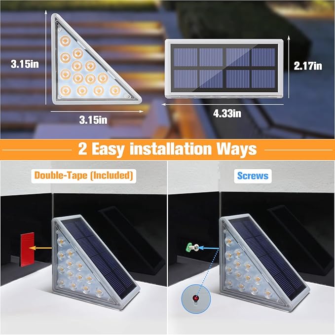 VOLISUN Solar Stair Lights 24 Pack, Solar Step Lights Outdoor Waterproof IP67, LED Outdoor Step Light