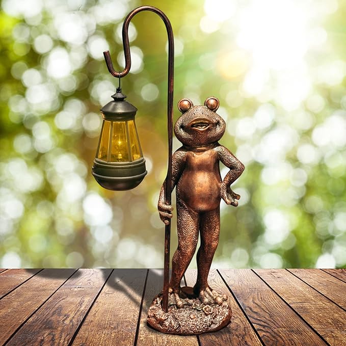 Homight Large Frog Statue with Solar Lantern Outdoor Lawn Decoration Garden Frog Decoration Balcony Yard Lawn Unique Housewarming Gift Suitable for Kids and Adults