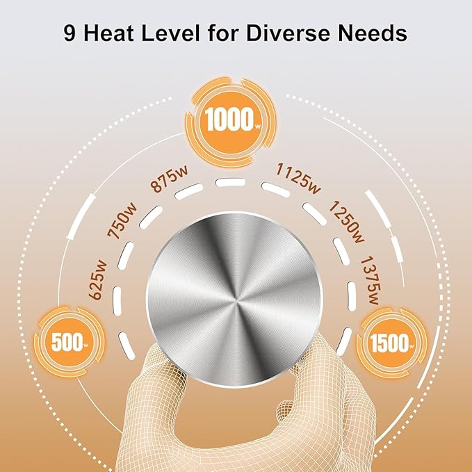 Outdoor Heater for Patio for porch garage indoor use, 9H Timer, 60ยฐ Oscillation & 9 Heat Level, Tip-Over/Overheating Protection, Safety Lock, Super Quiet, IPX5, White