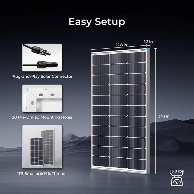 Renogy N-Type 100 Watt Solar Panel with Mounting Z Brackets, 16BB 100W Solar Panel 12V, 25% High Efficiency PV Module Power Charger for RV Camper Marine Home Rooftop Off-Grid - Image 8