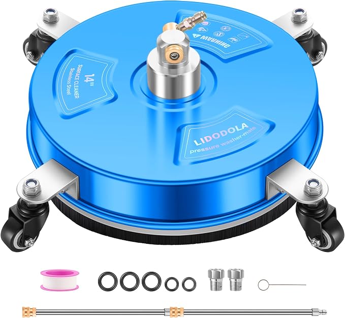 14" Pressure Washer Surface Cleaner with 4 Wheels - Coated Blue Stainless Steel Surface Cleaner for Pressure Washer Attachment for Concrete, Driveway, Patio, Sidewalk, Deck and Driveways - PWS14B - Image 8