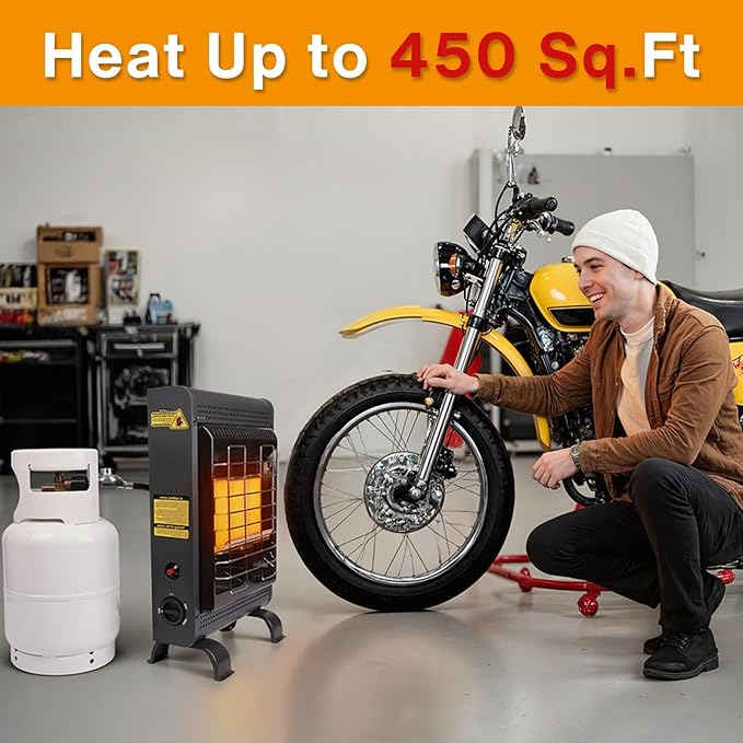 Propane Heater Indoor and Outdoor,18000 BTU Propane Patio Heater with ODS & Tip-over Protection, Outdoor Heaters with Gas Regulator & Hose Heat up to 450 Sq.Ft, for Patio, Garage, Camping,Workshops