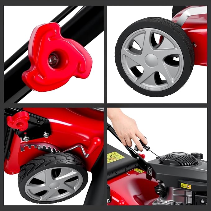 3 in 1 Gas Lawn Mower 131cc 2850RPM - Self Propelled Walk-Behind Push Mower & Gasoline Push Mowers Dual Option, with 50l Grass Bag Big Wheels, Gas Mowers for All Season Lawn Maintenance Red - Image 9