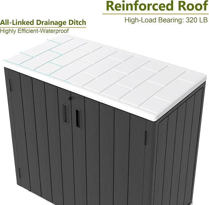 ZZM 37 Cu.ft Outdoor Storage Shed with Floor HDPE Double-Wall Resin Sheds Outdoor Storage, Lockable Weatherproof Storage Cabinet Fit for Garden Tools, Garage can, Bike, Patio Furniture, Black - Image 7