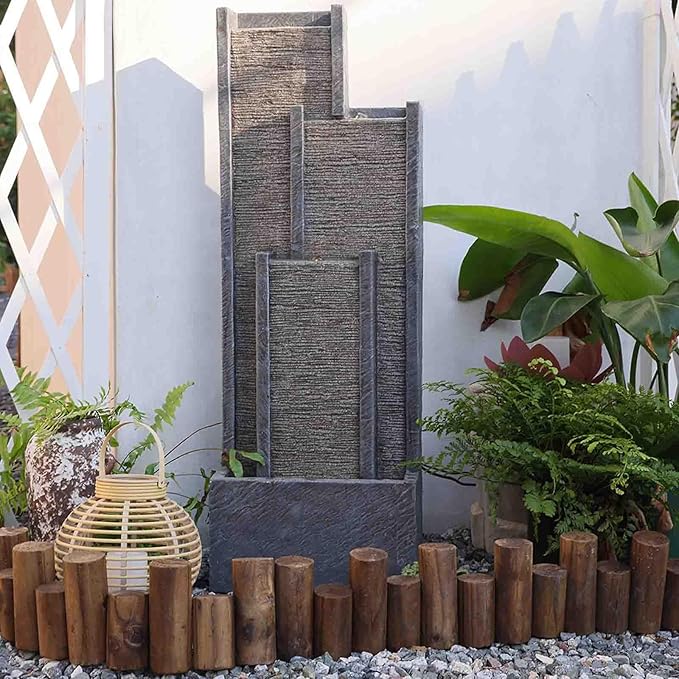 Indoor Water Fountain 39.3” H Modern Cascading Floor - Standing Fountan Contemporary Curves Watefalls for Porch, Office, House, Garden, Patio
