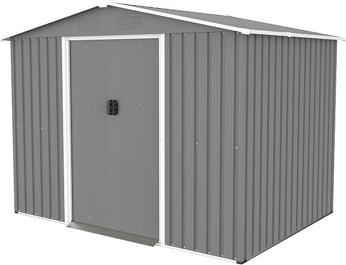 YOPTO 8X6 FT Outdoor Storage Shed with Roof,Waterproof House Tool Cabinet W/Metal Foundation & Lockable Doors,for Shovels,Umbrellas,Antennas,Escalators,Gray - Image 10