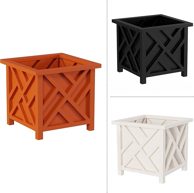 Lattice Design Outdoor Planter Box 2-Pack - 14.75” Square 13” Tall Terracotta Decorative Plant Pots for Front Porch Decor - Flower Pots Outdoor Planters for Porch Patio or Garden Decor by Pure Garden