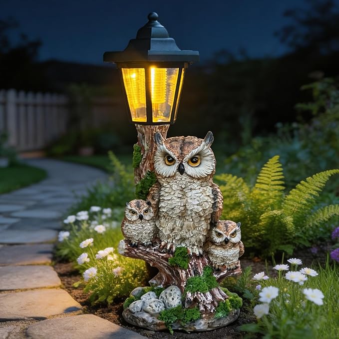 Solar Garden Owl Statue Lights,Large Owl Figure with Solar Lights Lantern,for Outdoor Landscapes, Courtyards, Paths,Outside Patio Lawn Sculpture Decorated,Gifts for Women, Owl Lover