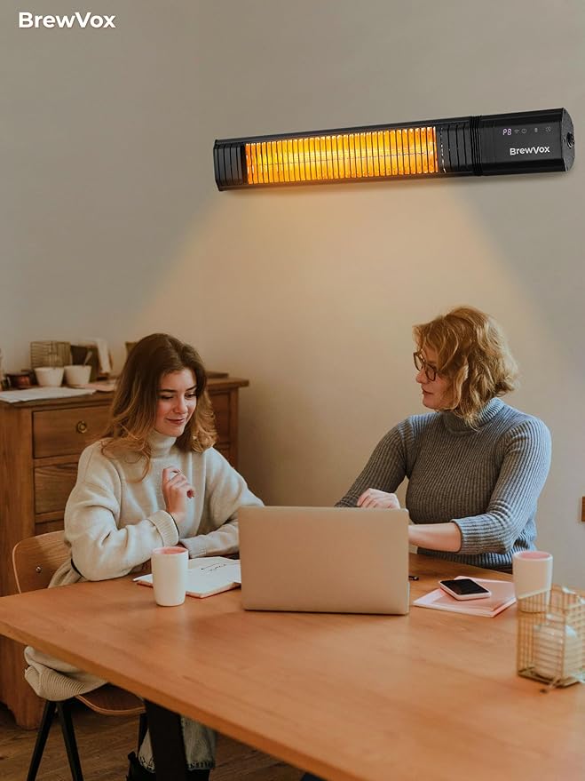 1500W Carbon Infrared Electric Outdoor Patio Heater, 9 Level Instant Warmth, Smart App-Controlled Remote On/Off, IP65 Weatherproof, 24H Timer for Living Room, Bedroom, Garage