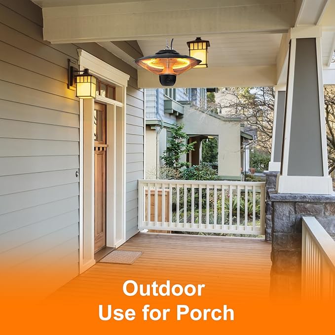 Outdoor Patio Heater, 1500W Electric Infrared Hanging Patio Heater for Outdoor Use, Ceiling Mounted IP23 Waterproof with 3 Heating Levels 30/60Mins Timer, for Porch Garage Balcony