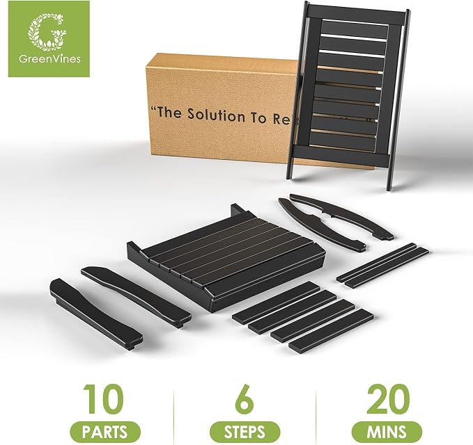 GREENVINES Outdoor Rocking Chairs | Set of 4 | Porch Rocker | HDPE Plastic | Black | Oversized Rockers | High Back | Big & Tall | Ladder Back | for Patio Outside Backyard Balcony Garden - Image 8