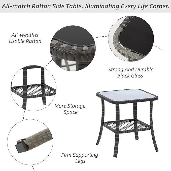 HOMREST 5 Piece Outdoor Patio Furniture Set-360 Wicker Swivel Chairs Set of 2 w/ 2 Ottoman, Coffee Table & Cushions Patio Bistro Set for Garden, Balcony (Grey)