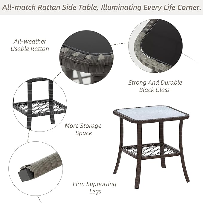 HOMREST 5 Piece Outdoor Patio Furniture Set-360 Wicker Swivel Chairs Set of 2 w/ 2 Ottoman, Coffee Table & Cushions Patio Bistro Set for Garden, Balcony (Khaki)