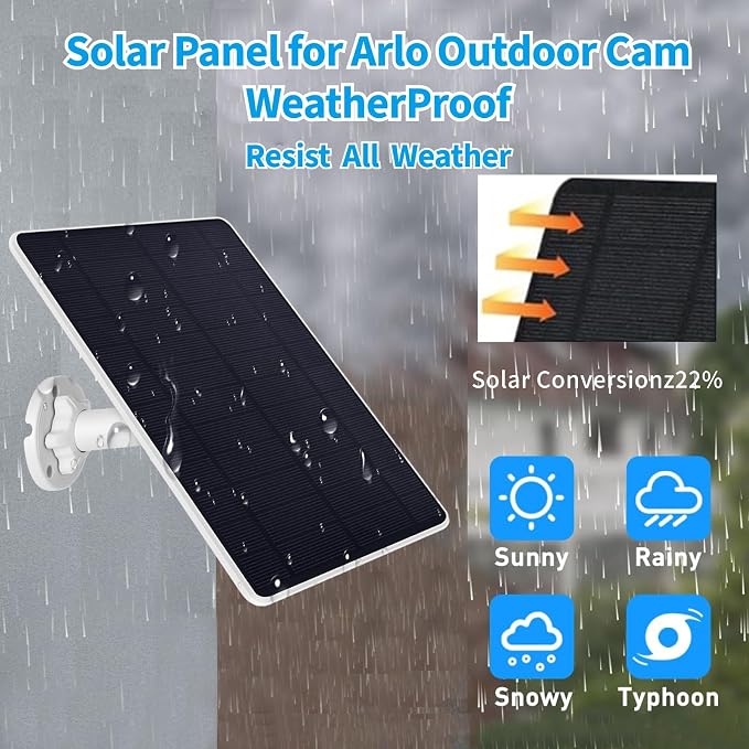 Solar Panel Charger for Arlo Essential 2K Outdoor(2nd Gen)/Essential XL Camera(2nd Gen)/Essential Spotlight, USB C and Micro USB Plug, 9.8ft Cable, Weatherproof (1Pack) - Image 5