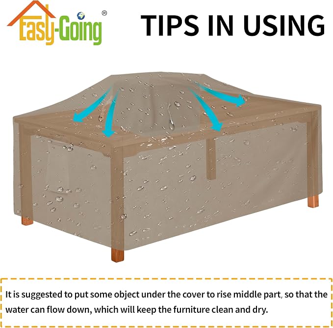 Easy-Going 600D Heavy Duty Rectangular Table Cover UV Resistant and Waterproof Outdoor Lawn Patio Furniture Cover (84" Lx44 Wx23 H, Camel) - Image 7