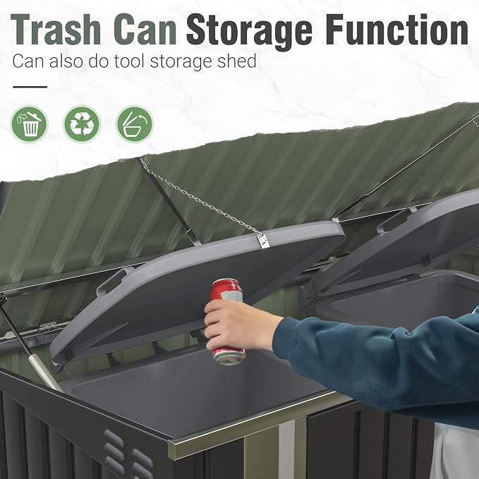 Greesum 5.8x3.3 FT Outdoor Storage Shed Metal Garbage Shed with Lid Chain Hydraulic Gas Rod for Lawn Tools, Bikes, Toys,Garbage Bin,Black - Image 7