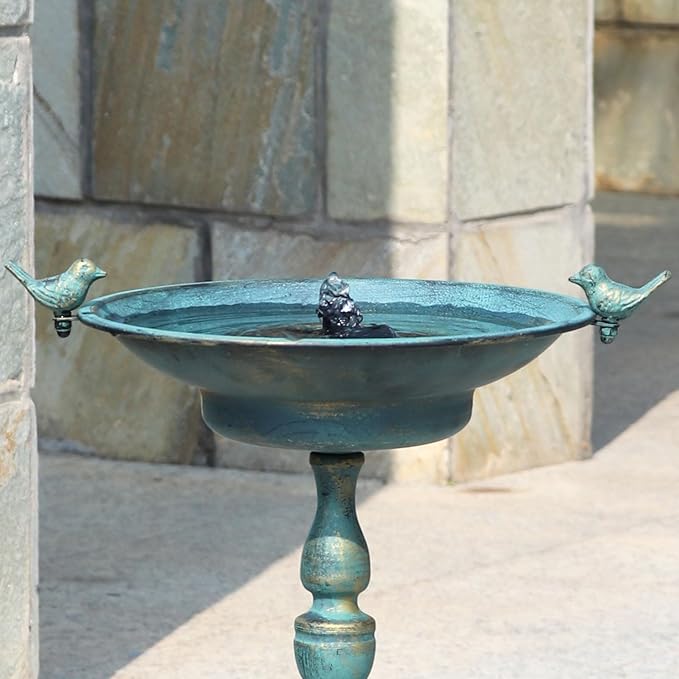26.6" H Solar Bird Bath, Cast Iron Bird Bath and Solar Fountain, Outdoor Metal Bird Bath Bowl for Outdoors,Patio Yard Lawn Decor