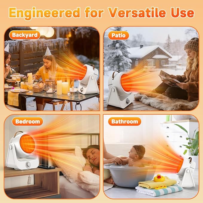 1500W PTC Ceramic Outdoor Electric Heater, 250Sq.ft 1S Heating, 4 Modes, 100° Vertical & Horizontal 3D Swing Patio Heaters for Outdoor Use, Tip-over&Overheat Table Top Heaters for Indoor Use Garage