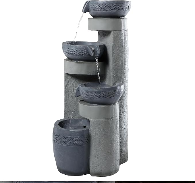 31.5" Tall Outdoor Water Fountain, 4 Tier Cascading Bowls and Stacked Water Fountain with LED Lights, for Yard Décor, Backyard, Patio and Deck (31.5'')