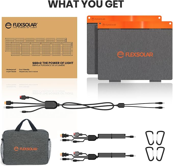 FlexSolar 2PCS 60W Portable Solar Panels Chargers with PD3.0 USB-C,QC3.0 USB-A and DC Outputs Foldable IP67 Waterproof Power Emergency Camping for Small Power Station Generator,Phones, Power Banks - Image 8