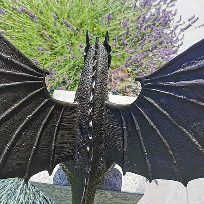 Dragon Fountain Statue, Garden Statue Sculpture Fountain, Resin Dragon Craft Decoration, Outdoor Water Feature Statue for Garden, Yard, Lawn, 35X30X23M, Bronze
