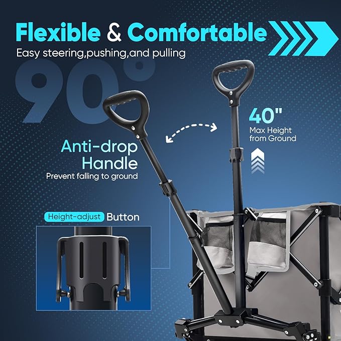 Sekey Collapsible Foldable Wagon with 330lbs Weight Capacity, Heavy Duty Folding Wagon Cart with Big All-Terrain Wheels & Drink Holders. Gray - Image 7