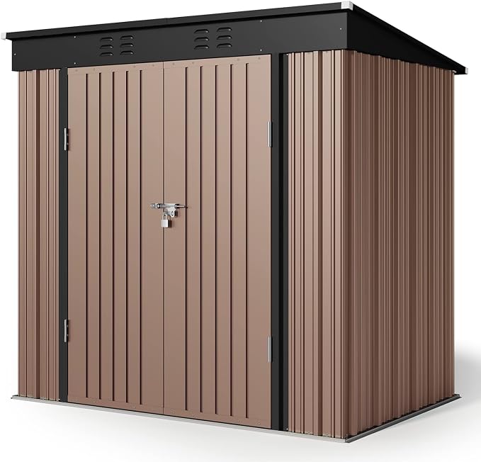 Gizoon 6' x 4' Outdoor Storage Shed with Double Lockable Doors, Anti-Corrosion Metal Garden Shed, Waterproof Shed Outdoor Storage Clearance for Backyard Patio Lawn-Brown - Image 9