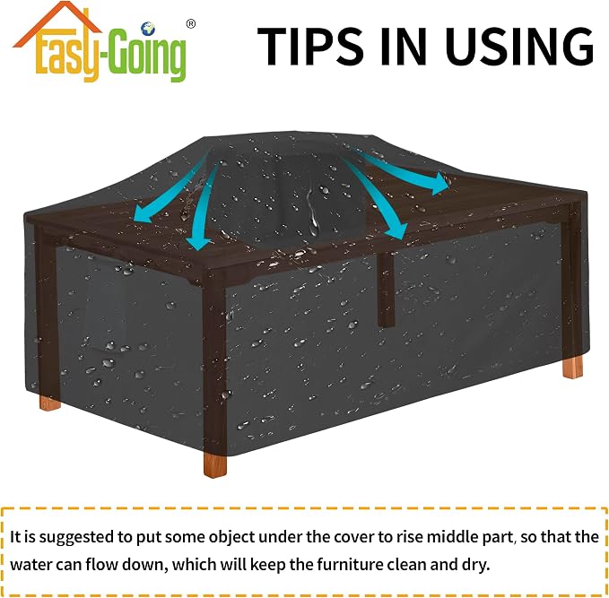 Easy-Going 600D Heavy Duty Rectangular Table Cover UV Resistant and Waterproof Outdoor Lawn Patio Furniture Cover (72" Lx44 Wx23 H, Black) - Image 7