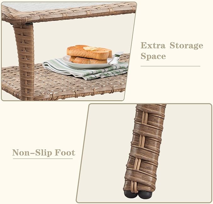 Wicker Patio Furniture Set: 13 Piece Outdoor Conversation Sets with 4 Swivel Rocker Chairs, 2 Patio Couch, Rattan Ottomans, 4 Side Table and Coffee Table for Deck Garden, Yellow/Beige